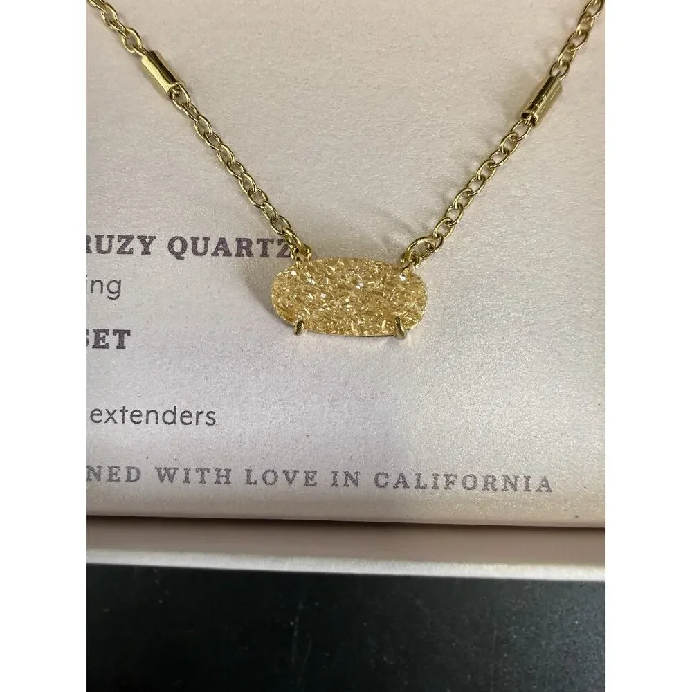 NIB Luna Norte Genuine Druzy Quartz Necklace Set Brass 16” 17” L + 2”